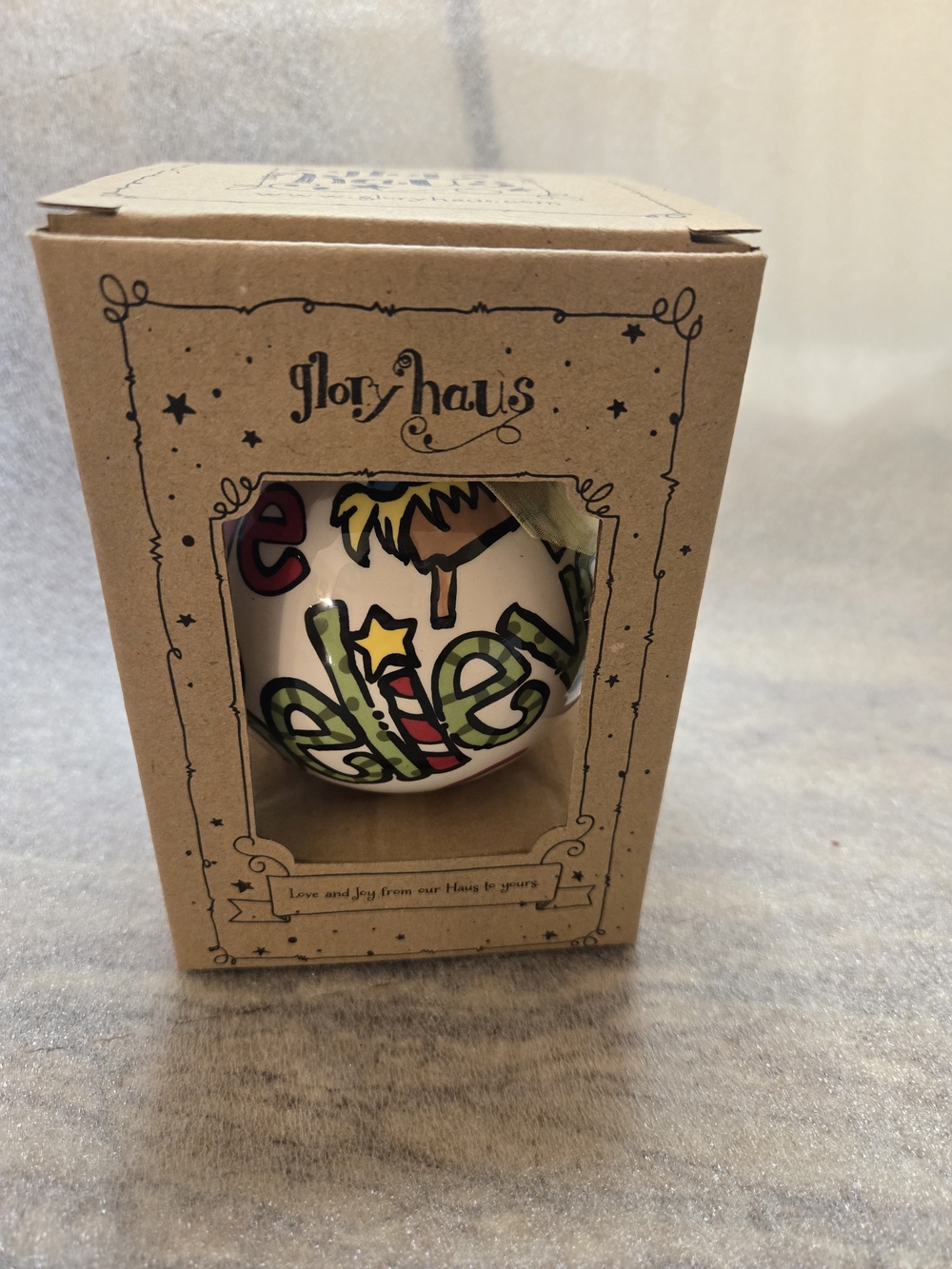 GloryHaus Decorative Holiday Ornament - White with Green & Red Accents